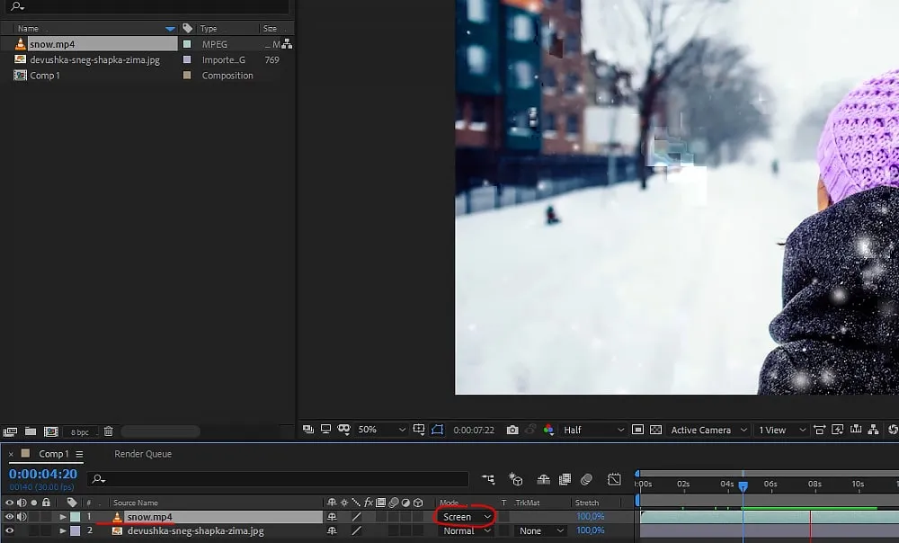 создание футажа снега в After Effects